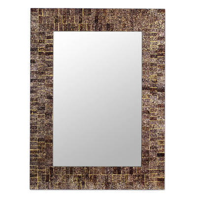 Glass mosaic wall mirror, 'Golden Fireflies' - Wall mirror