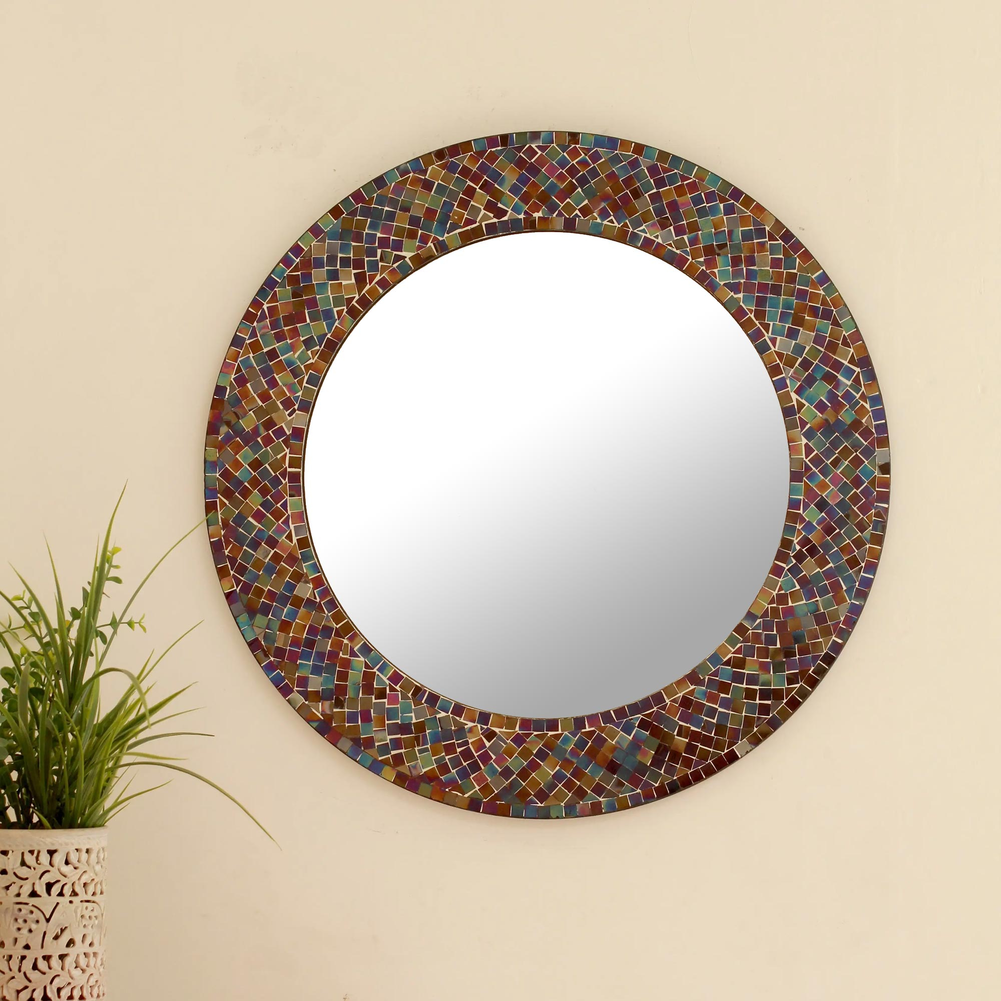 UNICEF Market | Indian Round Mosaic Halo Wall Mounted Mirror - Dazzling ...