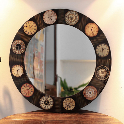 Decoupage wall mirror, 'The Faces of Time' - Mirror