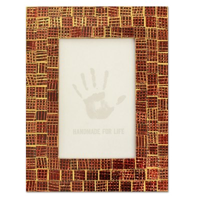 Glass mosaic photo frame, 'Golden Wine' (4x6) - Hand Crafted Mosaic Glass Photo Frame (4x6)