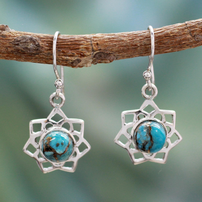 Sterling silver dangle earrings, 'Star of Gujurat' - Turquoise Color Earrings Hand Crafted in Sterling Silver