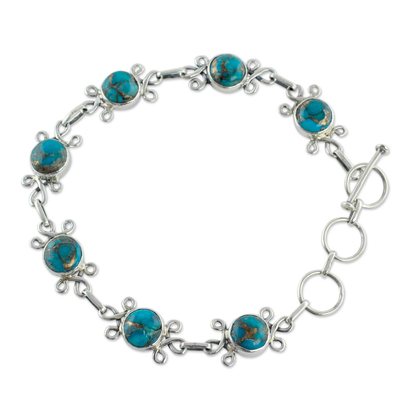 Sterling silver flower bracelet, 'Daisy Chain' - Sterling Silver and Composite Turquoise Bracelet