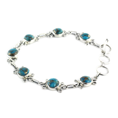 Sterling silver flower bracelet, 'Daisy Chain' - Sterling Silver and Composite Turquoise Bracelet