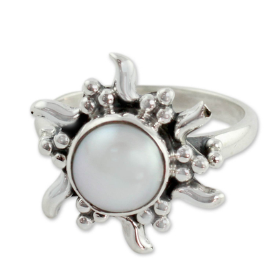 Cultured pearl cocktail ring, 'Quiet Sun' - Cultured pearl cocktail ring