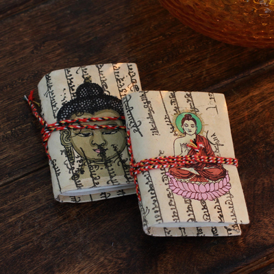 Handmade paper mini-journals, 'Serenity' (pair) - Handmade paper journals (Pair)