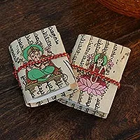 Handmade paper mini-journals, 'Lakshmi and Ganesha' (pair) - Handmade paper journals (Pair)