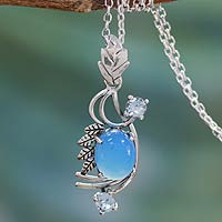 Chalcedony and blue topaz pendant necklace, 'Mughal Romance'