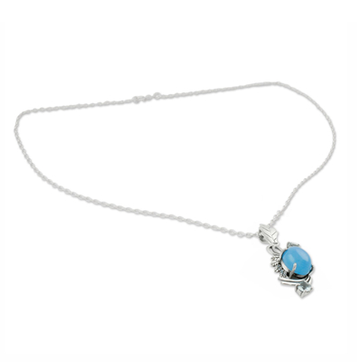Chalcedony and blue topaz pendant necklace, 'Mughal Romance' - Chalcedony and Blue Topaz Pendant Necklace