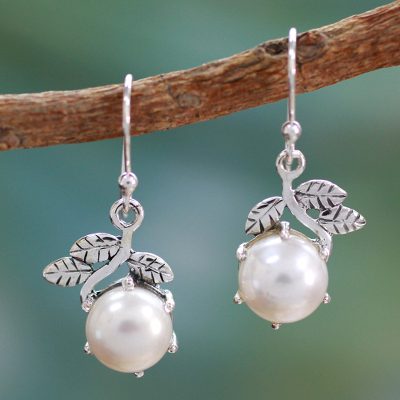Cultured pearls dangle earrings, 'Forbidden Fruit' - Cultured pearls dangle earrings
