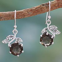 Smoky quartz dangle earrings, 'Forbidden Fruit' - Smoky quartz dangle earrings