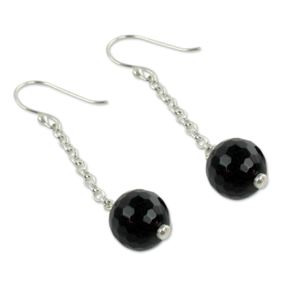 Onyx dangle earrings, 'Protection Pendulums' - Onyx dangle earrings