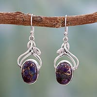 Sterling silver dangle earrings, Purple Dew