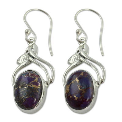 Sterling silver dangle earrings, 'Purple Dew' - Sterling silver dangle earrings