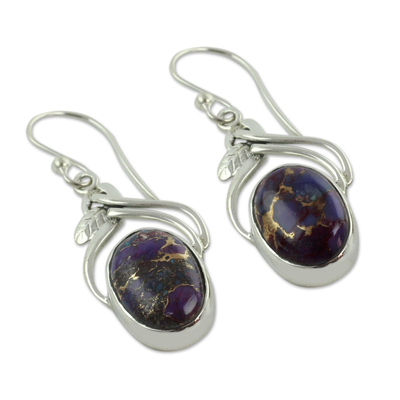 Sterling silver dangle earrings, 'Purple Dew' - Sterling silver dangle earrings