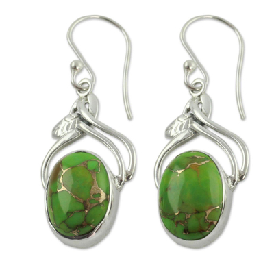 Sterling silver dangle earrings, 'Green Dew' - Handcrafted Sterling Silver Earrings from India
