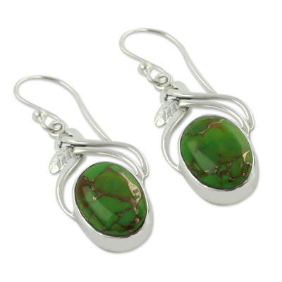 Sterling silver dangle earrings, 'Green Dew' - Handcrafted Sterling Silver Earrings from India