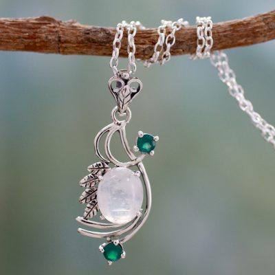Rainbow moonstone pendant necklace, 'Mughal Romance' - Rainbow Moonstone Pendant Necklace