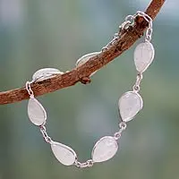 Pulsera de eslabones de piedra lunar, 'Intuición inspirada' - Joyería de pulsera de piedra lunar y plata de ley de la India