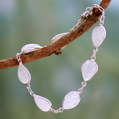 Moonstone link bracelet, 'Inspired Intuition' - Moonstone and Sterling Silver Bracelet Jewelry from India