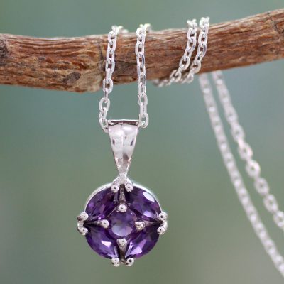 Amethyst pendant necklace, 'Jaipur Star' - Amethyst pendant necklace