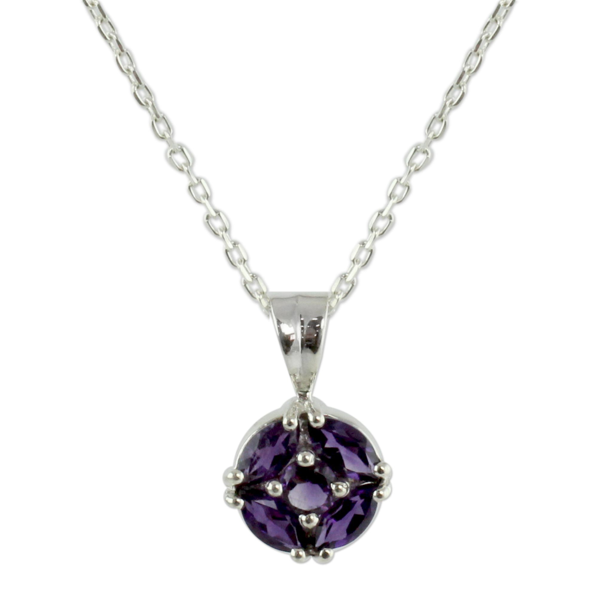 Amethyst pendant necklace - Jaipur Star | NOVICA