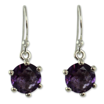 Amethyst dangle earrings, 'Lilac Solitaire' - Amethyst dangle earrings