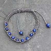 Lapis lazuli Shambhala-style bracelet, 'Truth and Prayer' - Lapis lazuli Shambhala-style bracelet