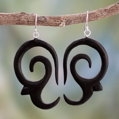 Ebony dangle earrings, 'Wild Symphony' - Ebony dangle earrings