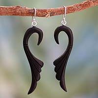 Ebony dangle earrings, 'Graceful Leaves' - Eco-Friendly Hand Carved Ebony Wood Earrings