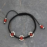 Carnelian Shambhala-style bracelet, 'Jaipuri Blossom' - Carnelian Shambhala-style bracelet