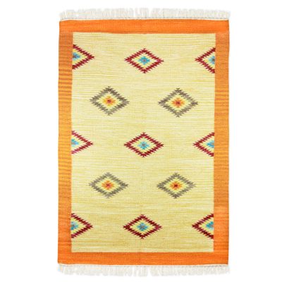 Wool dhurrie rug, 'Dancing Diamonds' (4x6) - Wool dhurrie rug