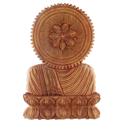 Wood sculpture, 'Serene Buddha I' - Wood sculpture