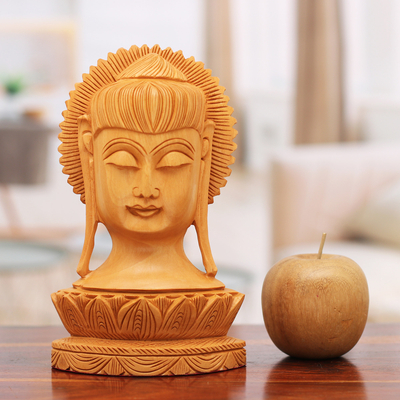 Wood sculpture, 'Serene Buddha II' - Wood sculpture