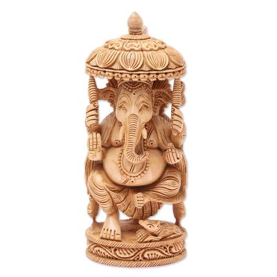 Wood sculpture, 'Blessed Ganesha II' - Wood sculpture