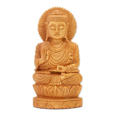 Wood sculpture, 'Peace from Buddha' - Wood sculpture