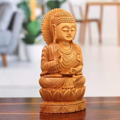 Holzskulptur „Frieden von Buddha“ - Holzskulptur