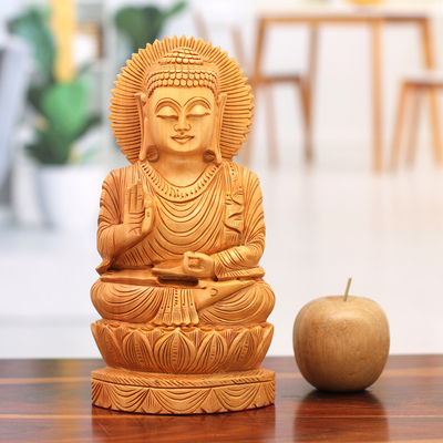 Holzskulptur „Frieden von Buddha“ - Holzskulptur
