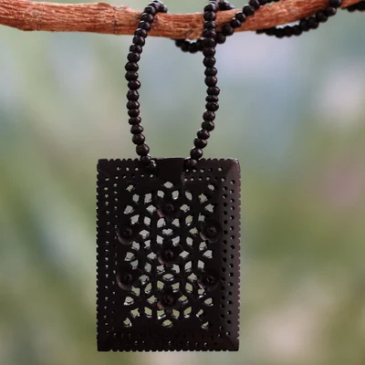 Ebony wood necklace, 'Mughal Mystique' - Ebony wood necklace