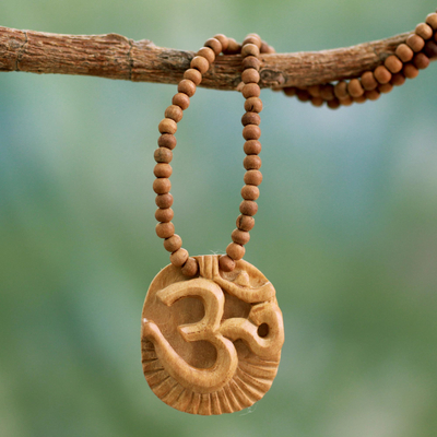 Wood pendant necklace, Vedic Om