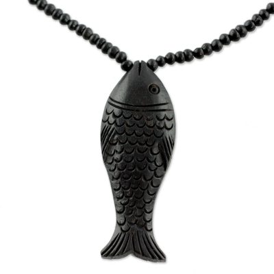 Ebony wood pendant necklace