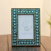 Bejeweled photo frame, 'Aqua Glitz' (4x6) - Dazzling Aqua Photo Frame from India (4x6)