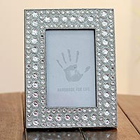 Bejeweled photo frame, 'Silver Glitz' (4x6) - Bejeweled photo frame