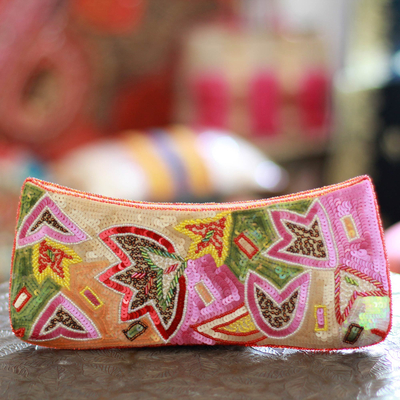 Beaded clutch evening bag, 'Holi Festival of Colors' - Beaded clutch evening bag