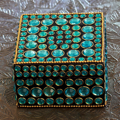 Bejeweled box, 'Aqua Glitz' - Bejeweled box