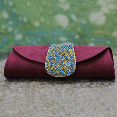 Perlenbesetzte Clutch-Handtasche - Verzierte Clutch-Abendtasche in Burgunderrot aus Indien