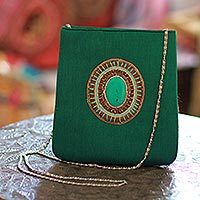 Beaded shoulder bag, 'Emerald Magic'