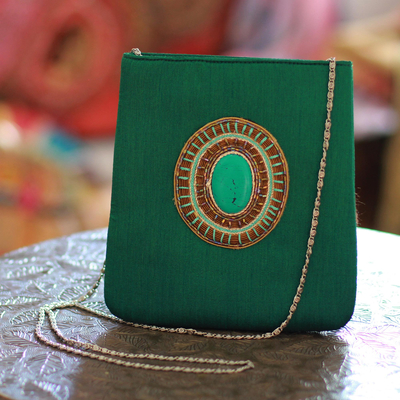 Beaded shoulder bag, 'Emerald Magic' - Beaded shoulder bag