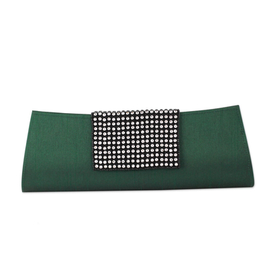 Beaded clutch evening bag, 'Emerald Allure' - Beaded clutch evening bag