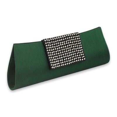 Beaded clutch evening bag, 'Emerald Allure' - Beaded clutch evening bag