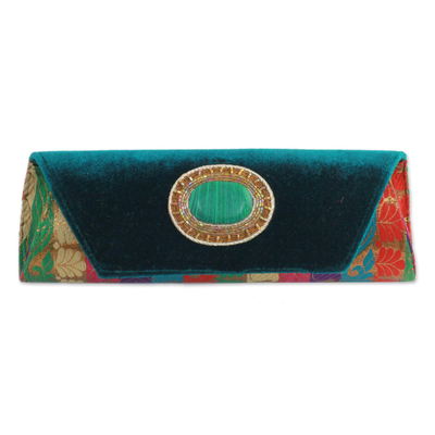 Beaded clutch handbag, 'Glamorous Turquoise' - Beaded clutch handbag